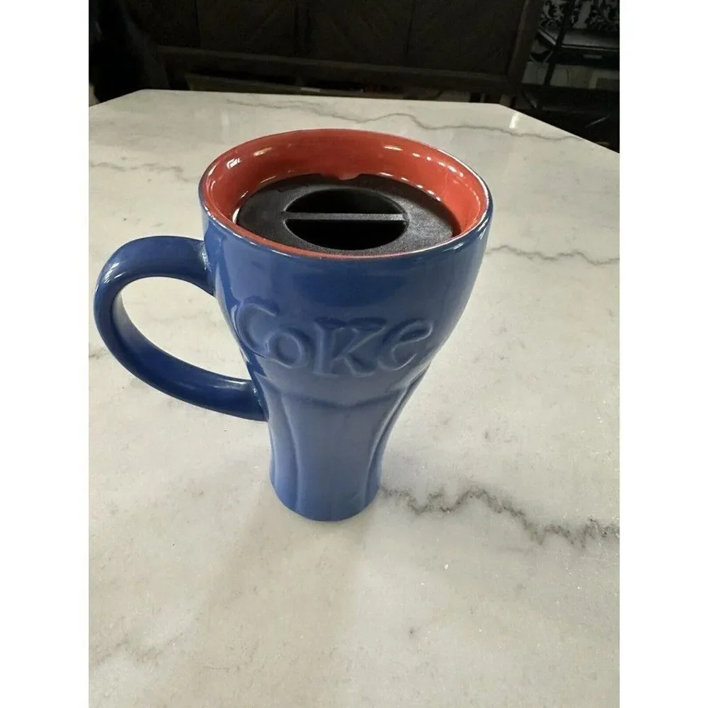 Coca Cola Coke Blue Travel Tumbler WIth Lid 10 ounces